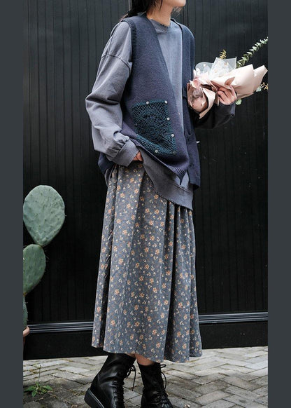 For Spring Blue Spring V Neck Button Down Knitted Coat