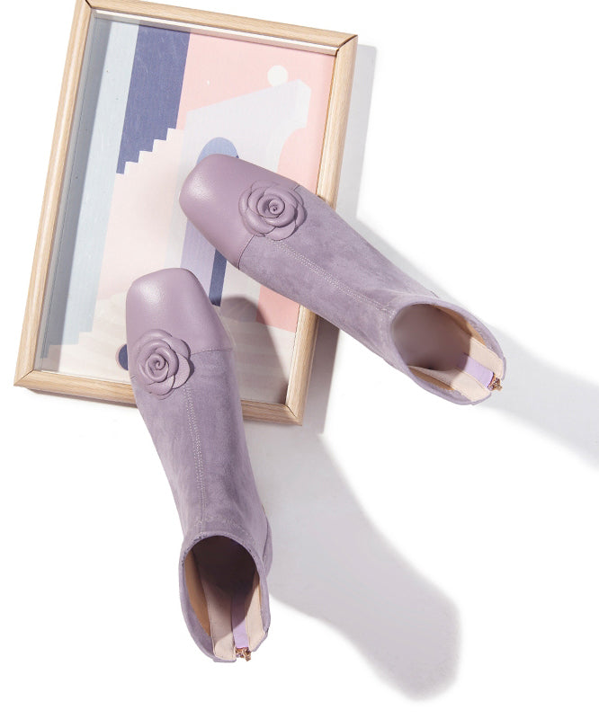 Purple Suede Splicing Chunky Boots