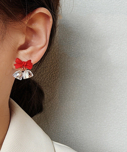 Red Sterling Silver Crystal Bow Bell Drop Earrings