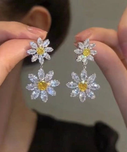 White Alloy Crystal Zircon Drop Earrings