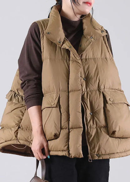 Chocolate Ruffled Pockets Duck Down Sleeveless Down Vest