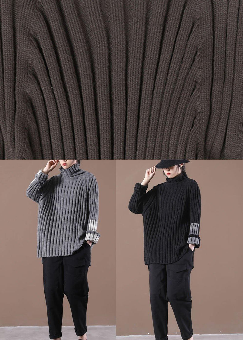 Grey Turtleneck Side Open Fall Cozy Sweater