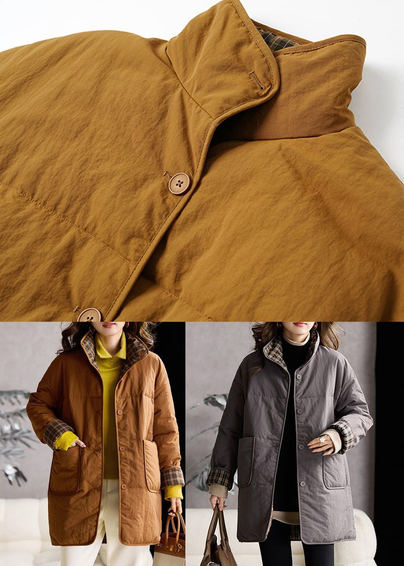 Yellow Stand Collar Wear on Both Sides Fine Cotton Filled Coat Winter
