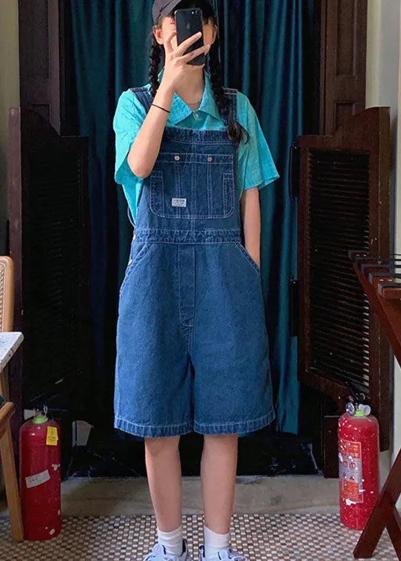 Blue Original Design Cotton Denim Jumpsuit Shorts Summer