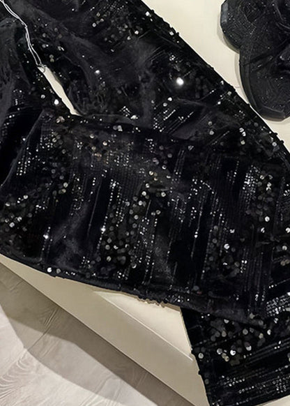 Silver Sequins Elastic Waist Straight Pants Spring