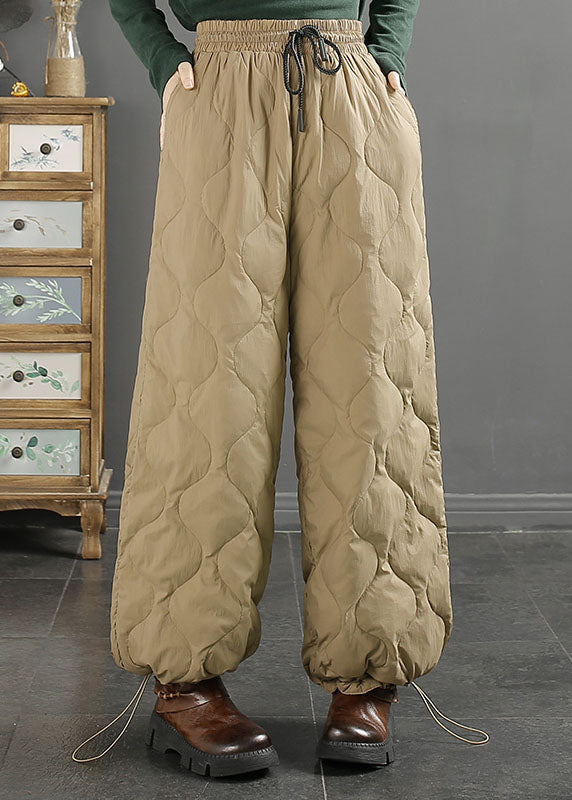 Black Plaid Drawstring Tie Waist Duck Down Filled Pants Winter