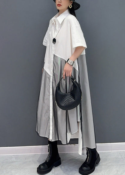 Summer Peter Pan Collar Wrinkled Patchwork Shirts Dress