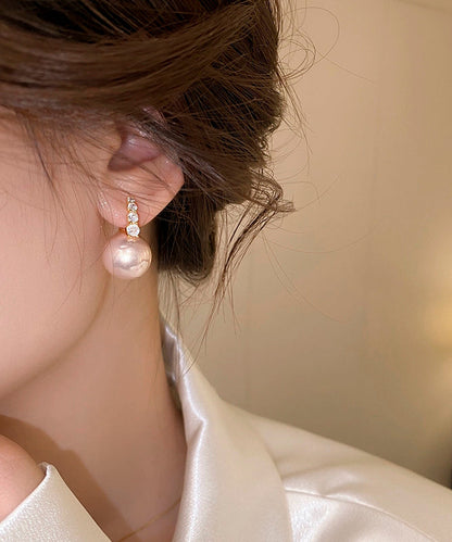 Pink Copper Alloy Pearl Hoop Earrings