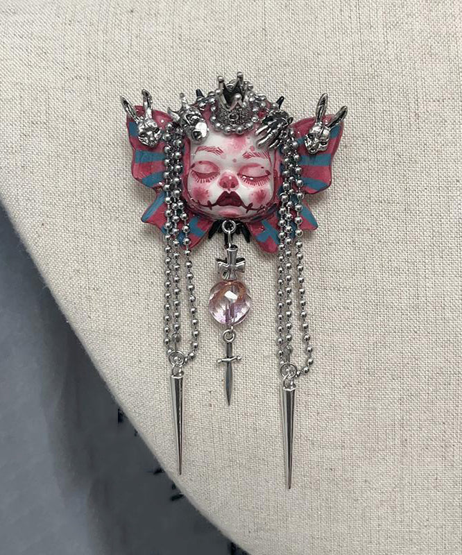 Colorblock Sterling Silver Butterfly Cartoon Tassel Pendant Necklace