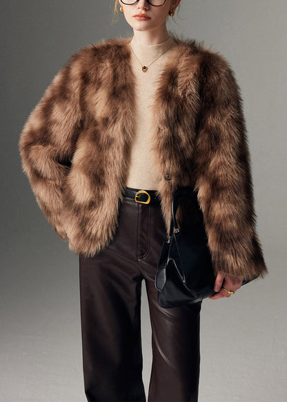 Brown Oversized Tie Dye Faux Fur Coat Winter
