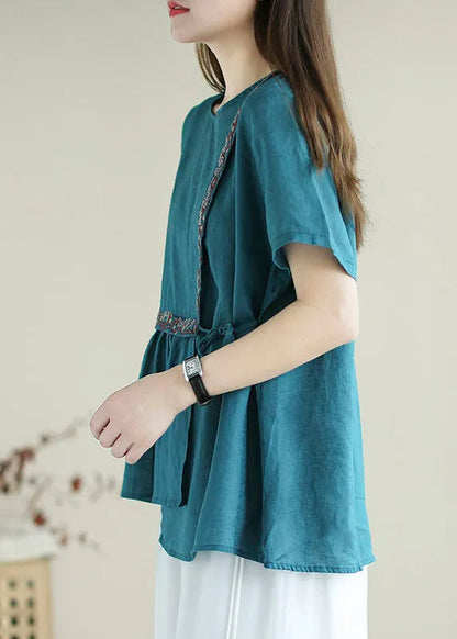 Blue Embroideried Shirt Top Short Sleeve