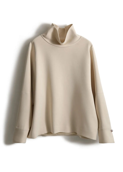Loose Apricot Colour Turtleneck Button Nail Bead Sweatshirts Long Sleeve Spring