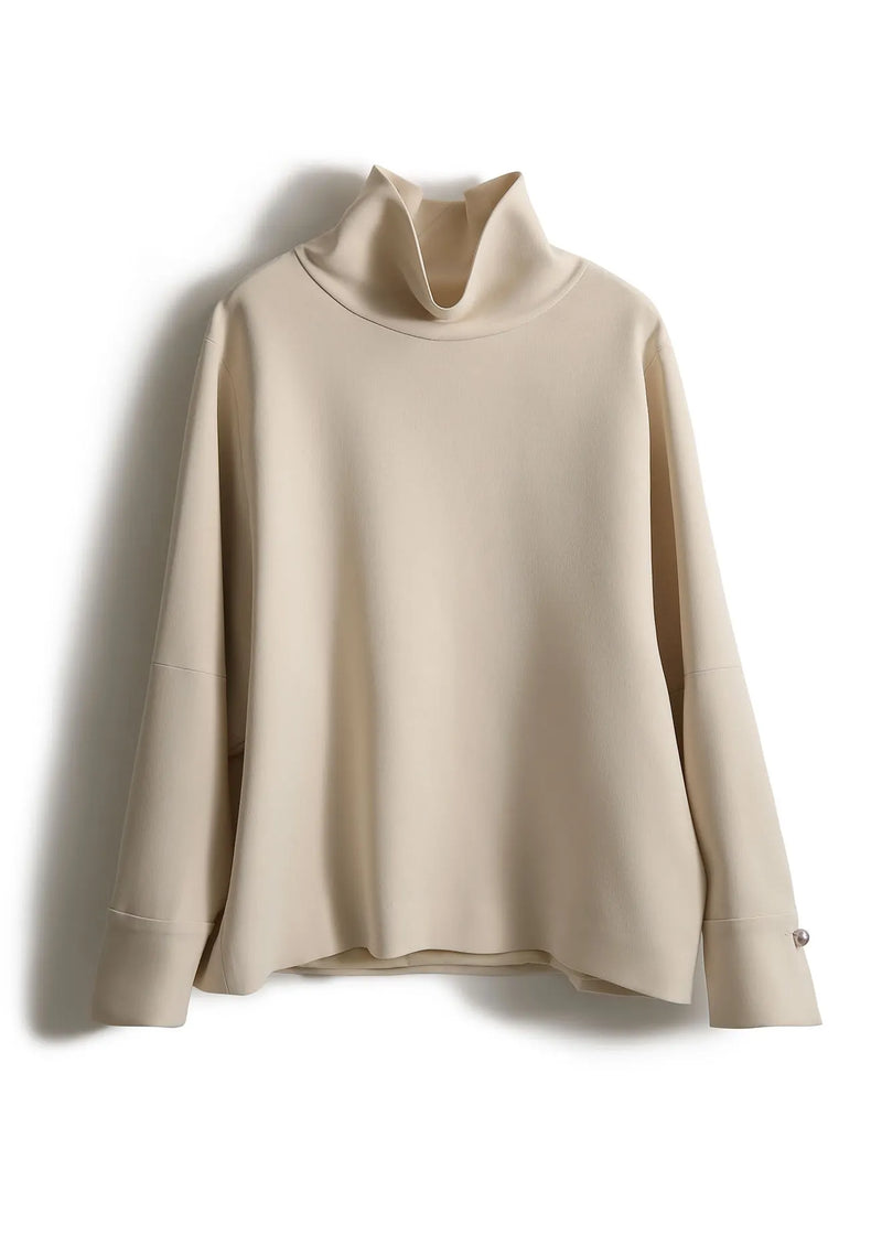Loose Apricot Colour Turtleneck Button Nail Bead Sweatshirts Long Sleeve Spring