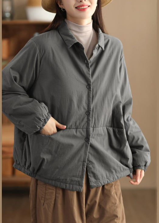 Grey Peter Pan Collar Patchwork Fine Cotton Filled Jackets Winter