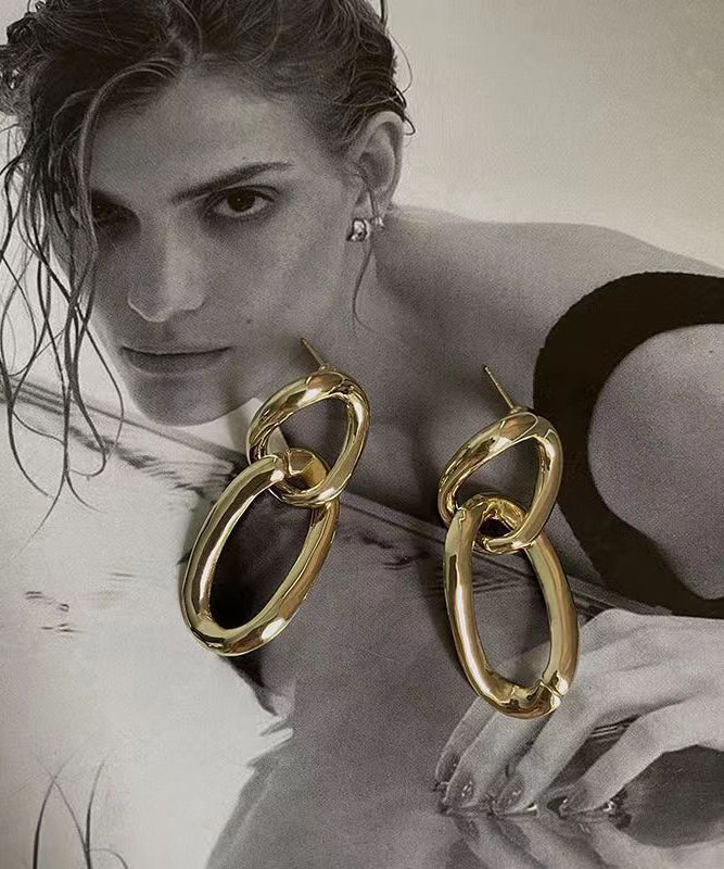 Gold Metal Fried Dough Twist Hoop Earrings
