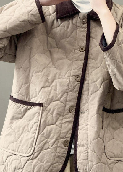 Army Green Peter Pan Collar Pockets Fine Cotton Filled Jackets Winter
