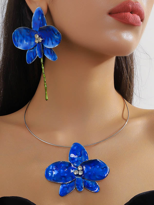 Flower Shape Shiny Split-joint Earrings Accessories + Necklaces Accessories Three Pieces