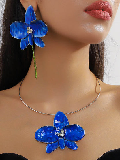 Flower Shape Shiny Split-joint Earrings Accessories + Necklaces Accessories Three Pieces