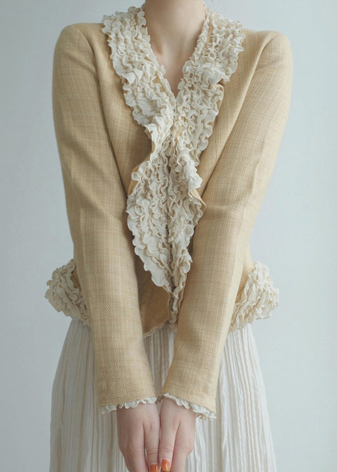 Yellow Ruffled Patchwork Cotton Jacket Fall