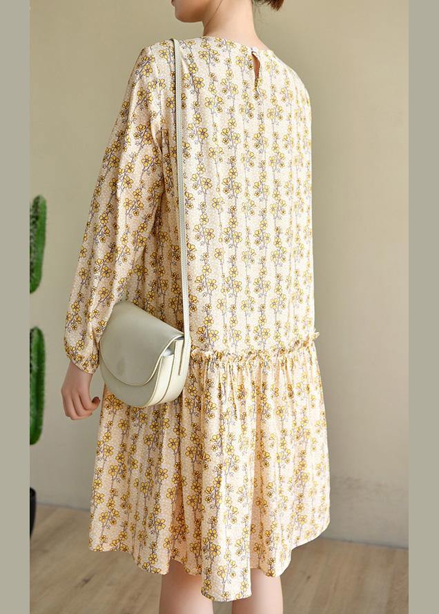 Art Beige Print Cotton Asymmetrical Design Summer Work Dress