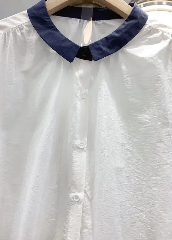 White Peter Pan Collar Cotton Shirts Bracelet Sleeve