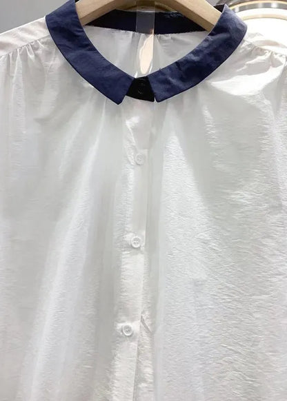 White Peter Pan Collar Cotton Shirts Bracelet Sleeve