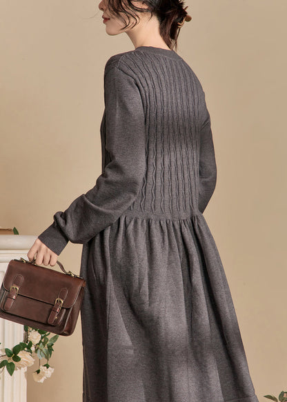 Grey Lace Up Knit Dresses Spring