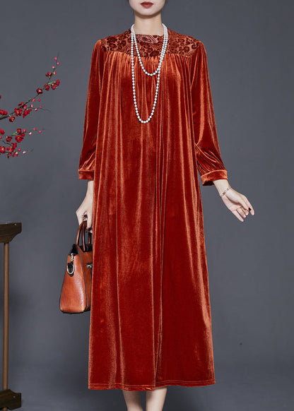 Caramel Oversized Patchwork Silk Velour Ankle Dress Spring