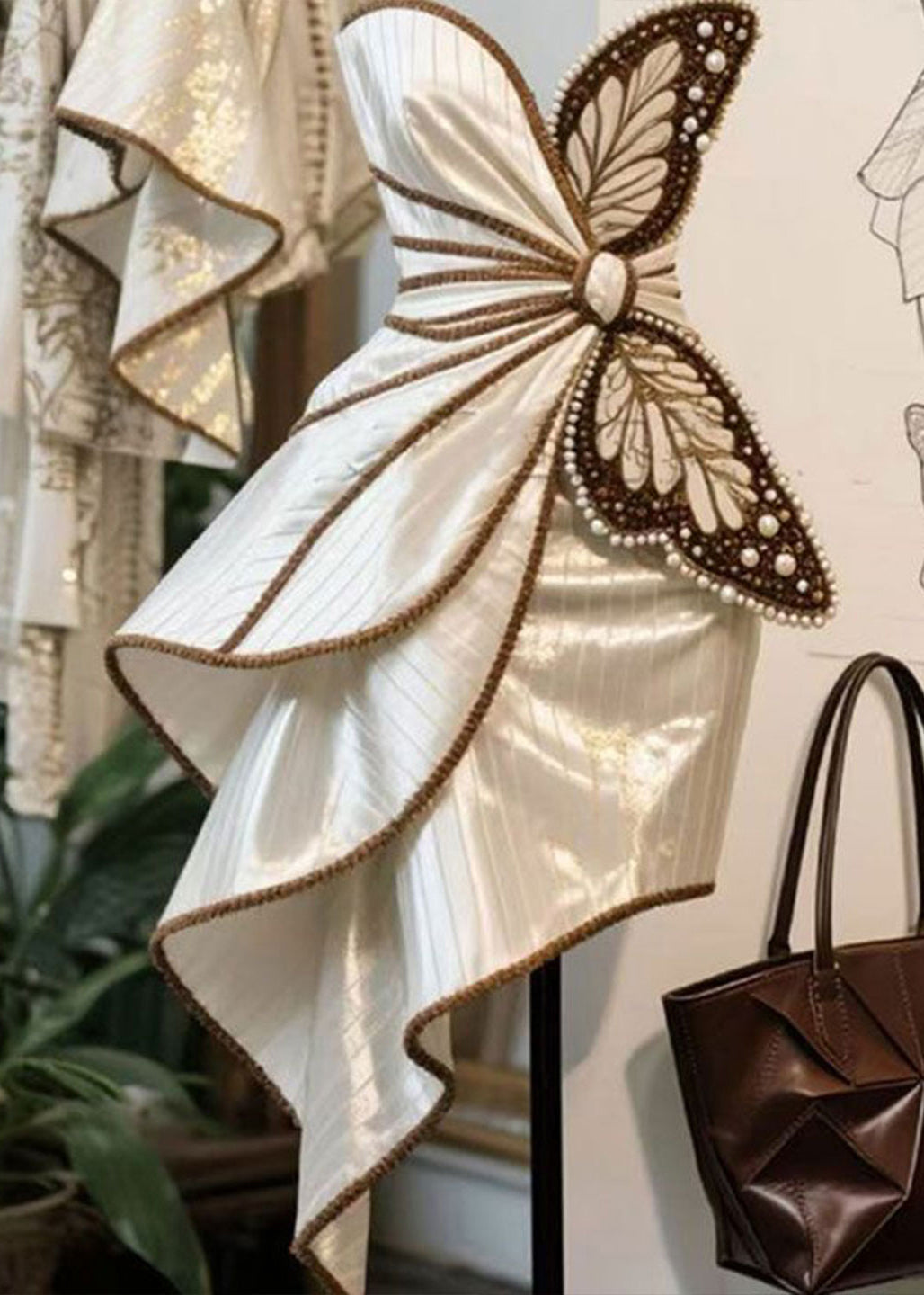 Butterfly Decoration Nail Bead Asymmetrical Dress Design New