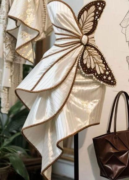 Butterfly Decoration Nail Bead Asymmetrical Dress Design New