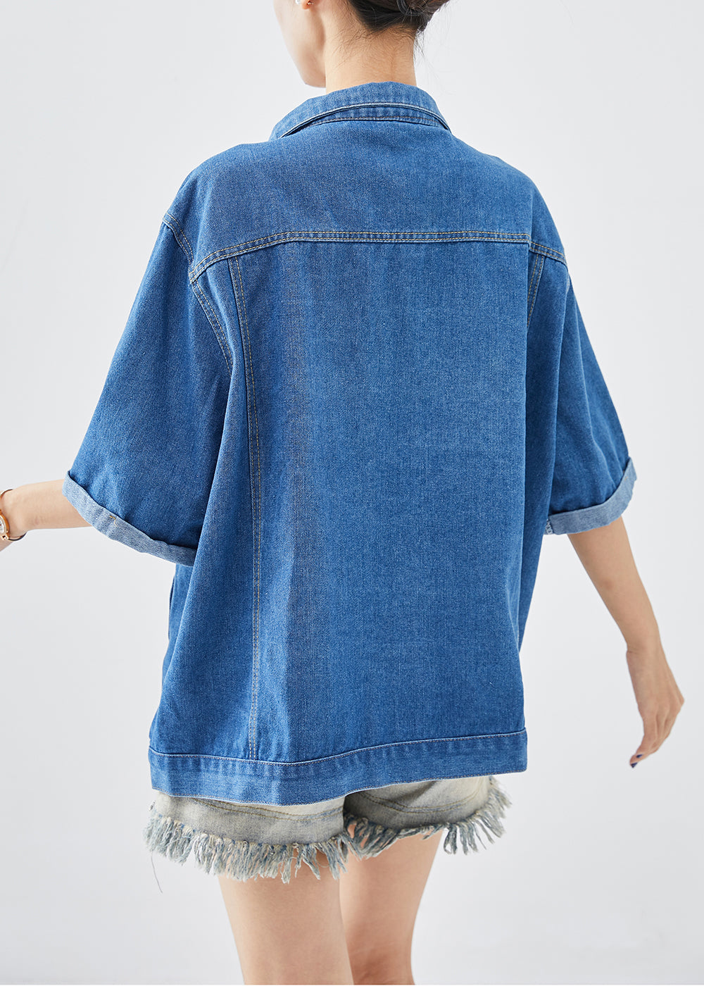 Denim Blue Oversized Cotton Coats Half Sleeve
