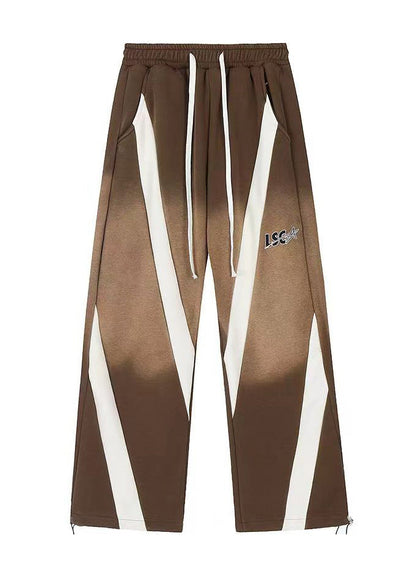 Brown Pockets Patchwork Elastic Waist Warm Fleece Wide Leg Pants Spring