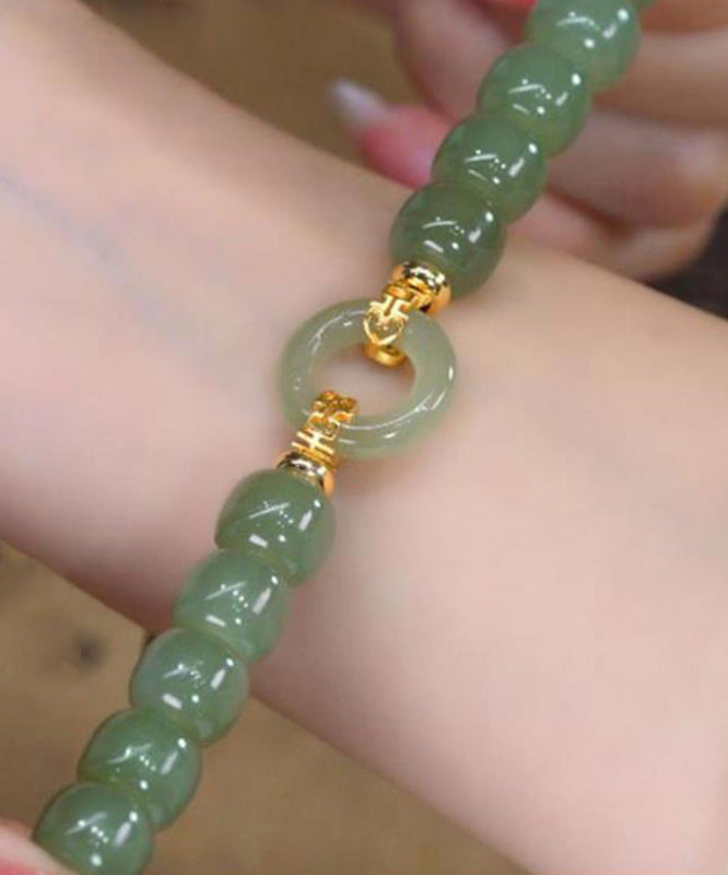 Boutique Green Alloy Jade Ping an Buckle Chain Bracelet