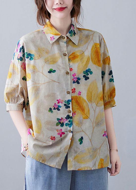 Print Peter Pan Collar Button Cotton Top Summer