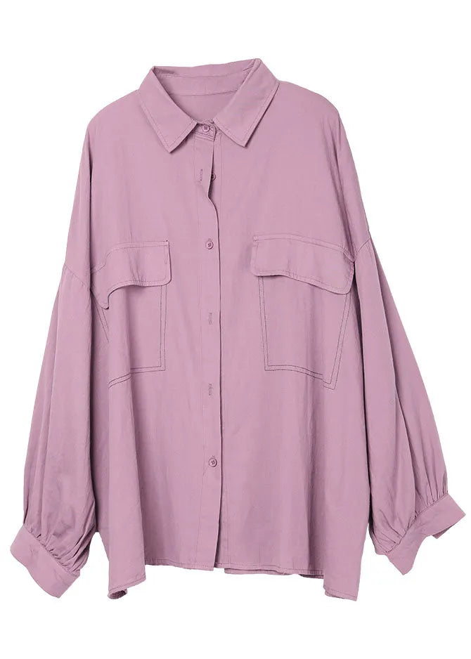 Purple Peterpan Collar Button Pockets Fall Shirt Long Sleeve