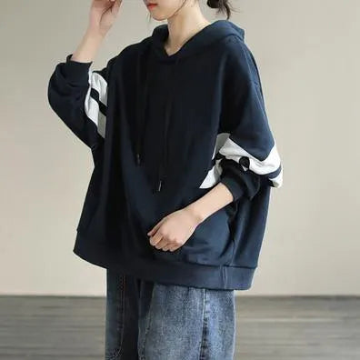 Diy Hooded Cotton Spring Linen Tops Blouses Design Navy Shirt