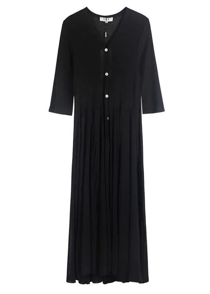 Stylish Black V Neck Button Knit Cardigans Half Sleeve