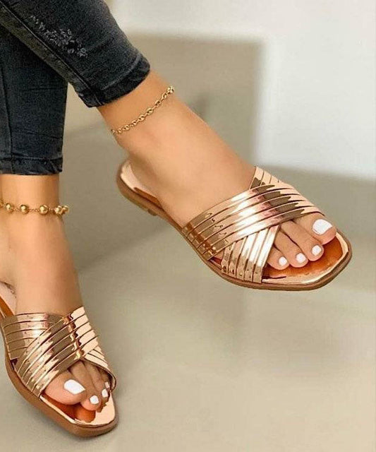 Rose Gold Splicing Faux Leather Slide Sandals