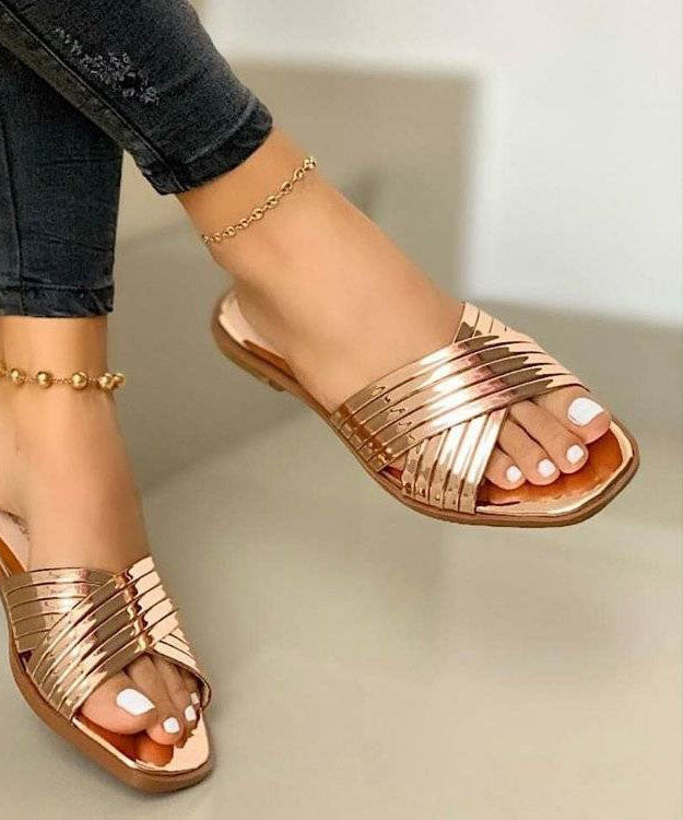Rose Gold Splicing Faux Leather Slide Sandals