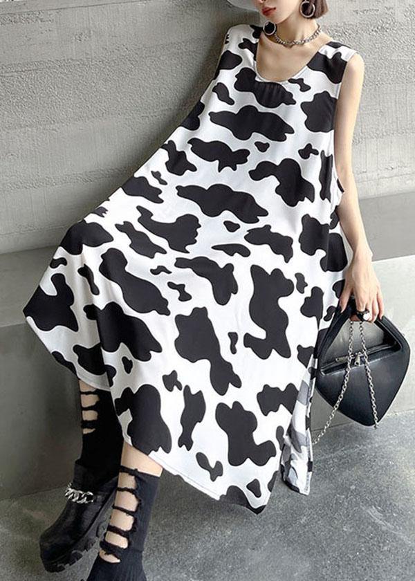White Printsideopen Summer Short Sleeve Long Dress