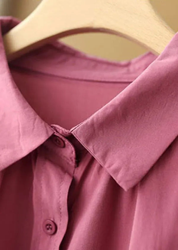 Rose Peter Pan Collar Drawstring Pockets Shirt Top Bracelet Sleeve