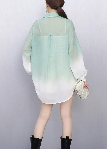 Gradient Green Butterfly Decorated Shirt Long Sleeve