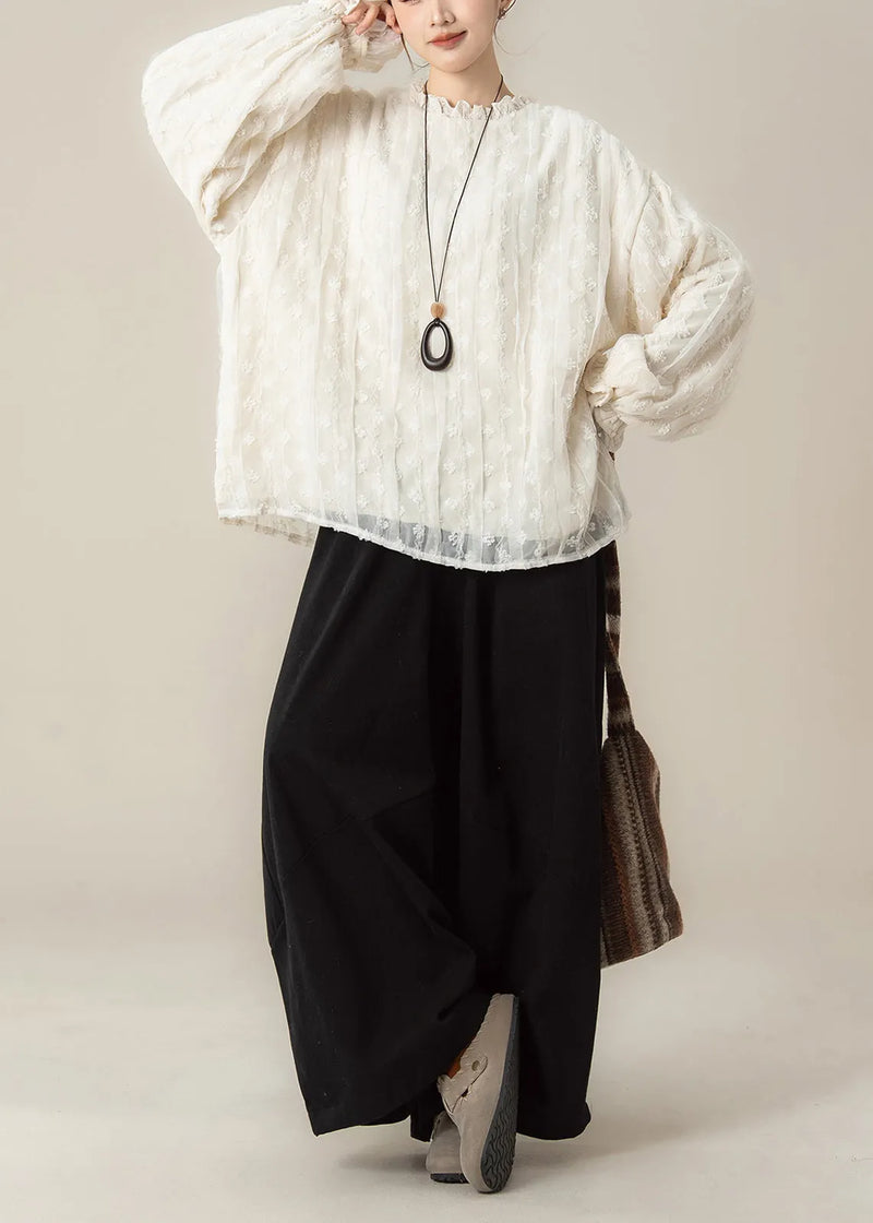 Korean Style Sweet Apricot Long Sleeved Lace Top and Pants 2 Piece Outfit