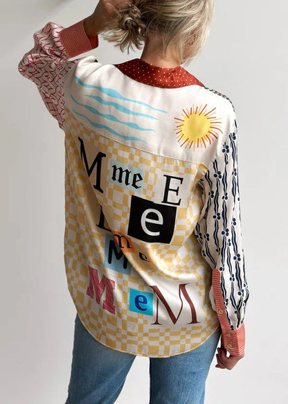 Animal Print Asymmetrical Button Cotton Shirts Long Sleeve