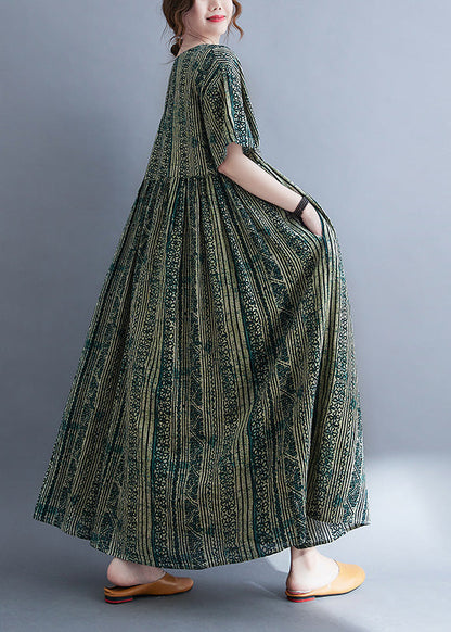 Green O-neck Print Patchwork Maxi Dress Summer
