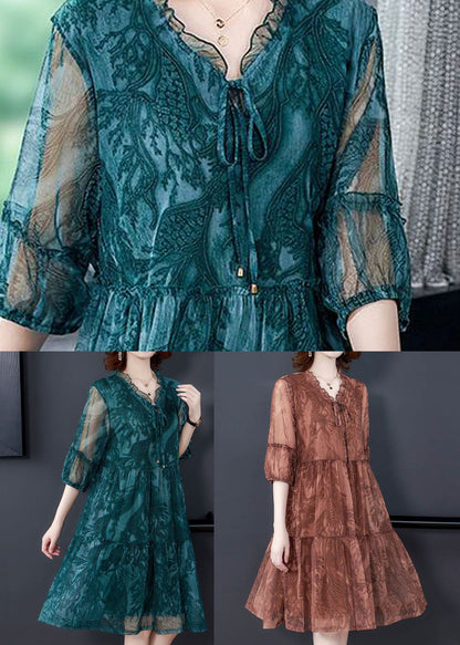 Blue V Neck Print Tulle Holiday Dress Summer