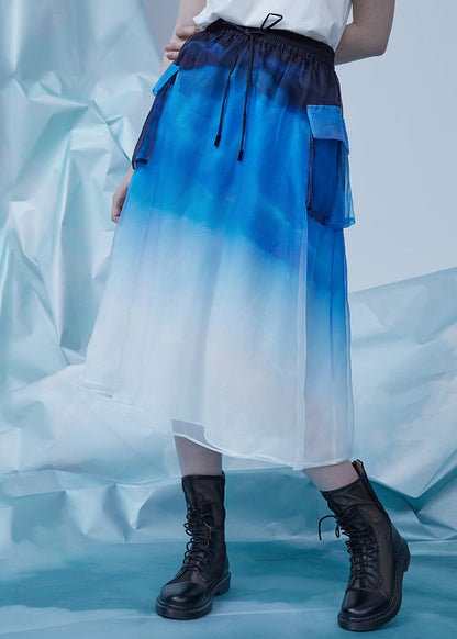 Summer New Gradient Color Silk Sunscreen Top and Skirt Two Piece Set
