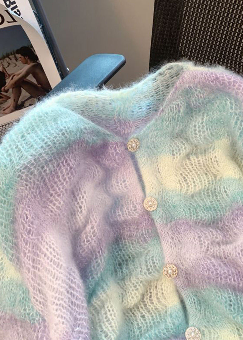 Gradient Color V Neck Warm Knit Cardigan Winter