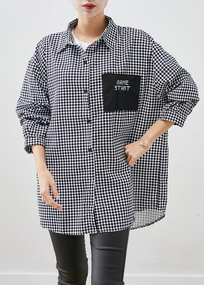 Black Oversized Plaid Spandex Blouse Top Fall