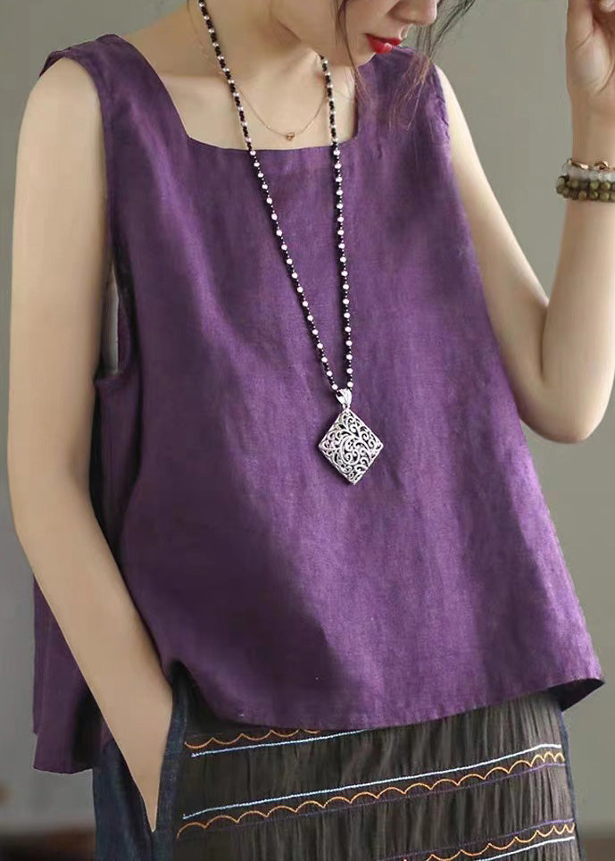 Purple Cozy Linen Vest Sleeveless